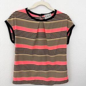 Sea New York Womens Blouse Top Size 2 Striped Office Made USA Black Coral